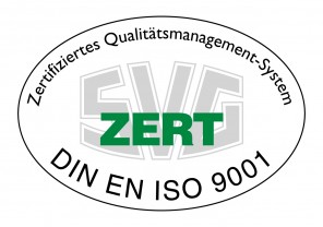 Zertifizierungslogo „Zertifiziertes Qalitätsmanagement-System, DIN EN ISO 9001”